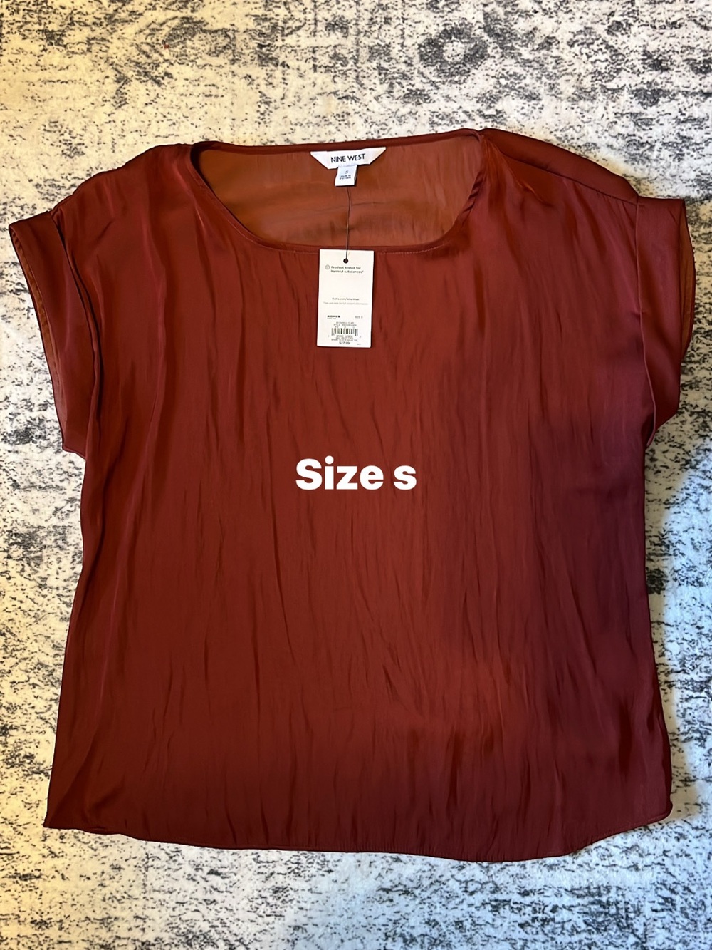 Nine West Burnt Orange Short Sleeve Scoop Neck Blouse